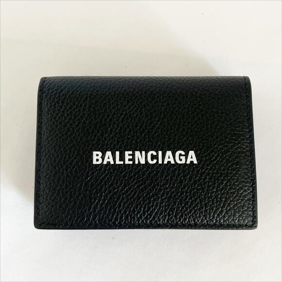 BALENCIAGA Logo-Print Full-Grain Leather Trifold Wallet COA - Picture 1 of 12